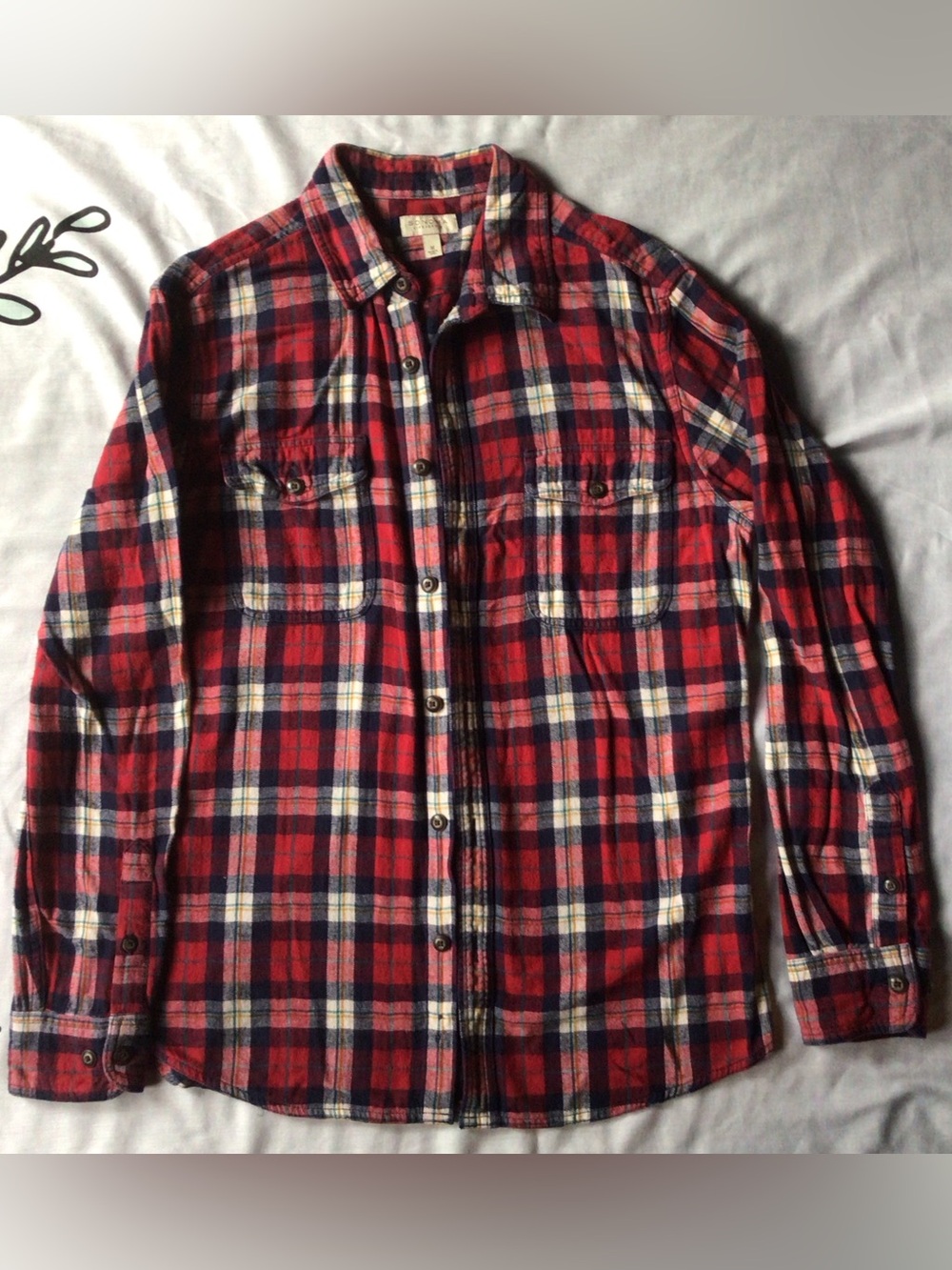 Sonoma Red Plaid Button-Down Shirt with Navy & Cream